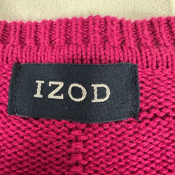 Izod Mens Fuchsia Cotton Crewneck Sweater Size M 100% Cotton Made In Macau - Picture 3 of 5